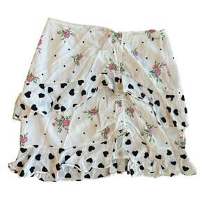 For Love & Lemons Lucia Polka Dot Heart Floral Small Tiered Ruffled Mini Skirt